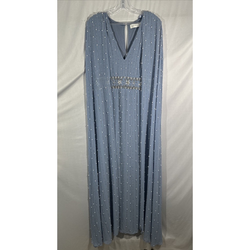 NWT $898 Mac Duggal [ 12 ]‎ Pearl Cape Sleeves Sequined V Neck Gown Slate S1801